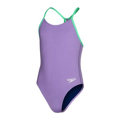 Solid Lane Line Back girls swimsuit, purple