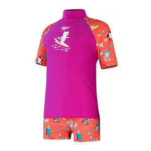 Digital Short Sleeve Rash Top Set children's swimwear, red-orange