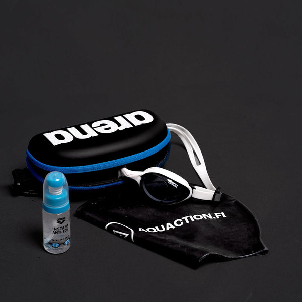 Fitness swimmer's glass package (airsoft goggles, white, black swim cap, case, spray)