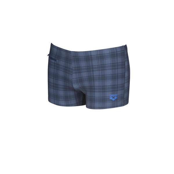 Checks men's swim trunks, blue