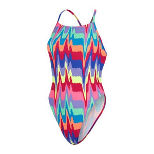Rainbow Wave Allover Tie-Back naisten uimapuku