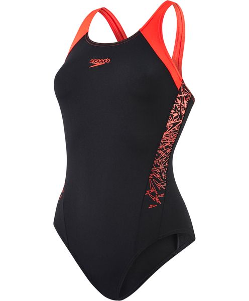 Boom Splice Muscleback Women's Swimsuit, black-red