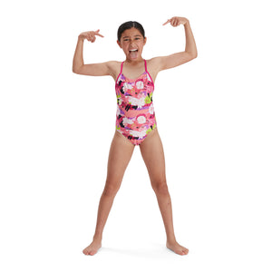 Punk floral allover girls swimsuit