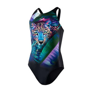 Digital Placement Pulseback girls swimsuit, black-leopard