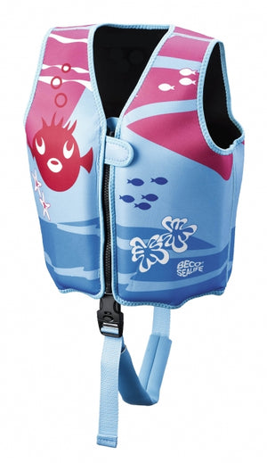 Beco Sealife lasten sininen/pinkki uimaopetusliivi neopreenista, säädettävällä jalkaremmillä