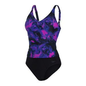Evie Printed Shaping Tankini naisten uimapuku, musta-violetti