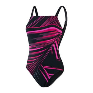 AmberGlow Printed Shaping naisten uimapuku, musta-pinkki