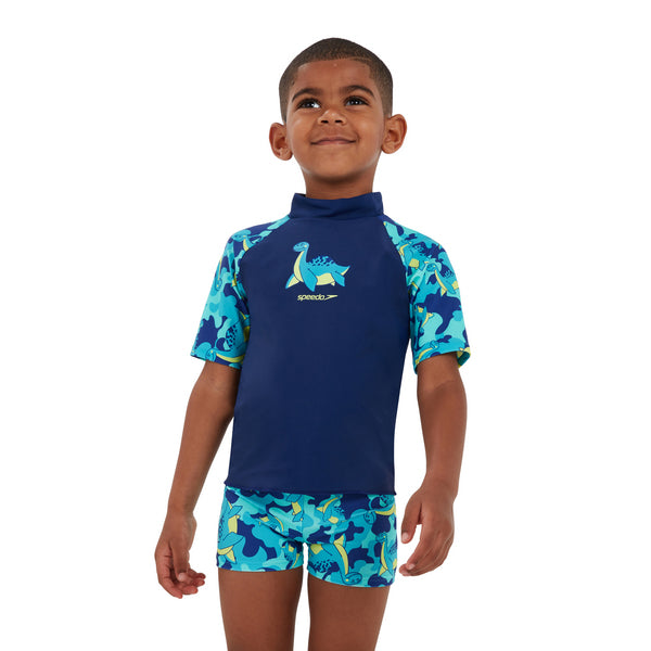 Children's short-sleeved swimsuit, blue