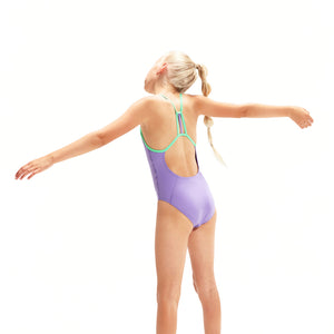 Solid Lane Line Back girls swimsuit, purple