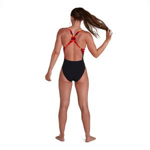 Placement Digital Powerback naisten uimapuku, musta-punainen