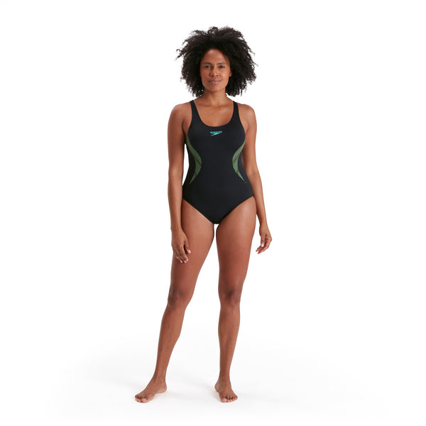 Placement Muscleback naisten uimapuku, musta-lime