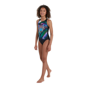 Digital Placement Pulseback girls swimsuit, black-leopard