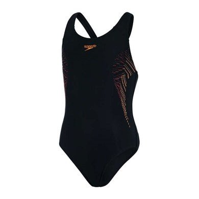 Plastisol Placement Muscleback tyttöjen uimapuku, musta - oranssiSpeedo