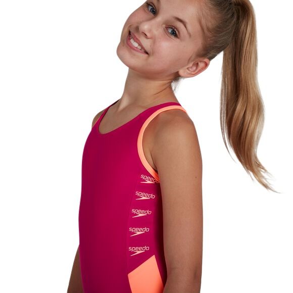 Boom Logo Splice Muscleback girls swimsuit, pink