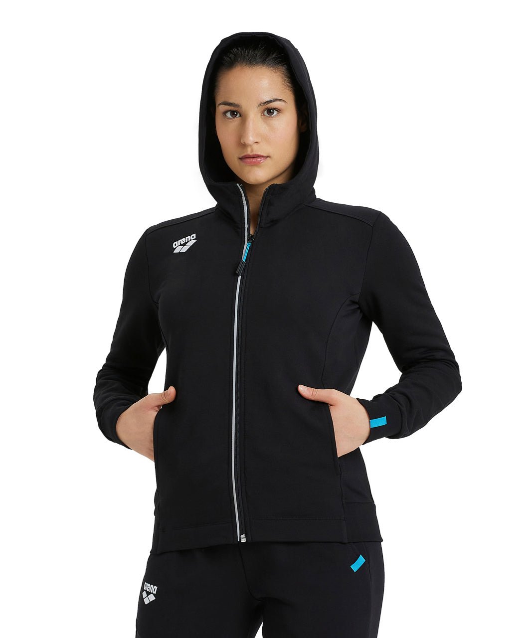 Team Hooded Jacket Panel naisten vetoketjullinen huppari, mustaArena